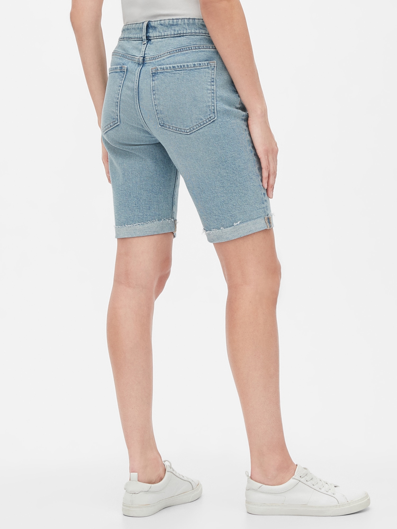 distressed denim bermuda shorts