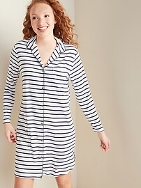 View large product image 1 of 5. Long-Sleeve Jersey Piped-Trim Night Shirt for Women 