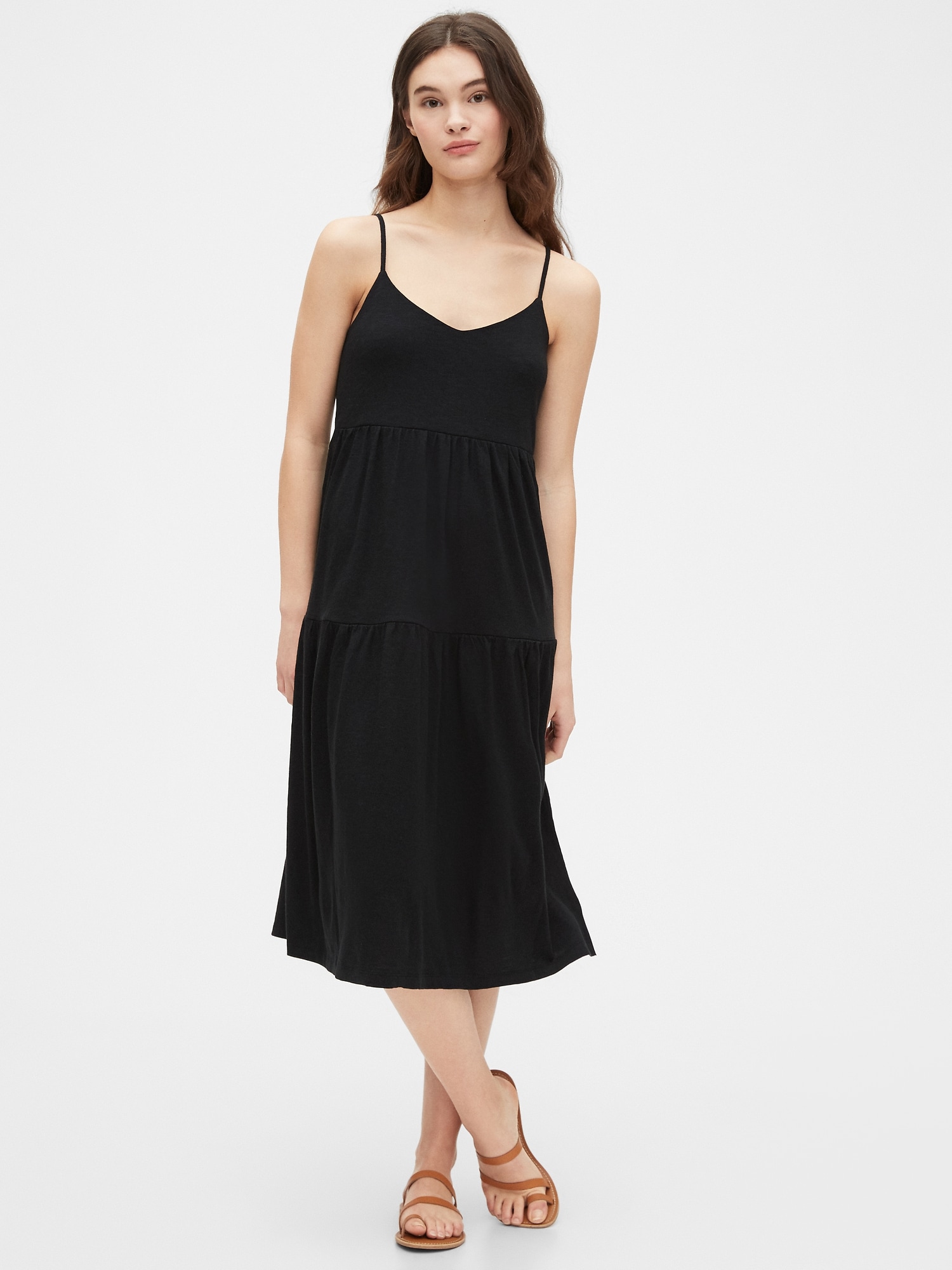 Tiered Cami Midi Dress in Modal-Cotton 