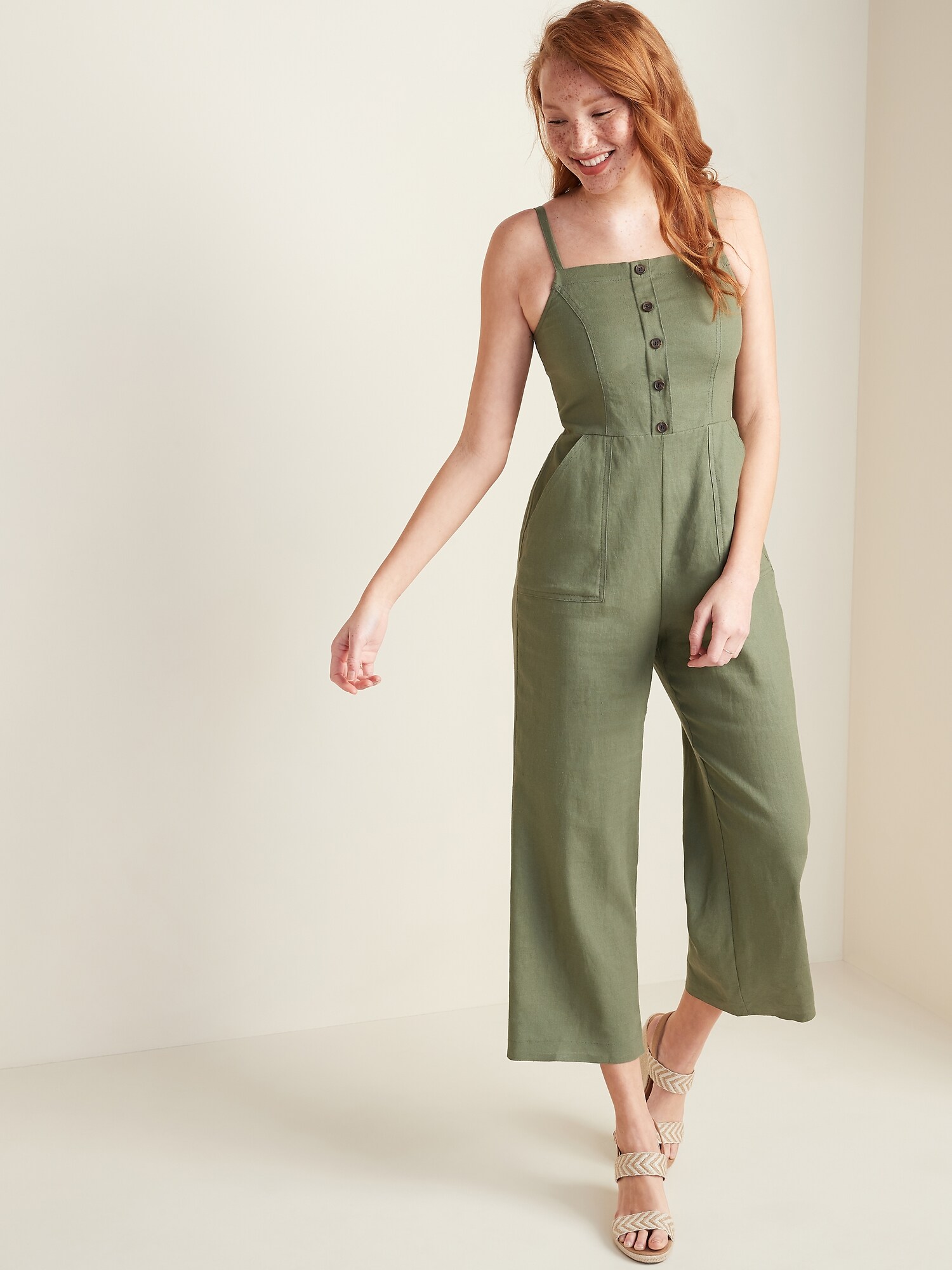 linen button jumpsuit