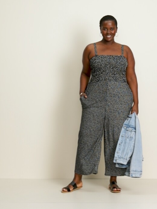 Printed Smocked-Bodice Jersey Plus-Size 