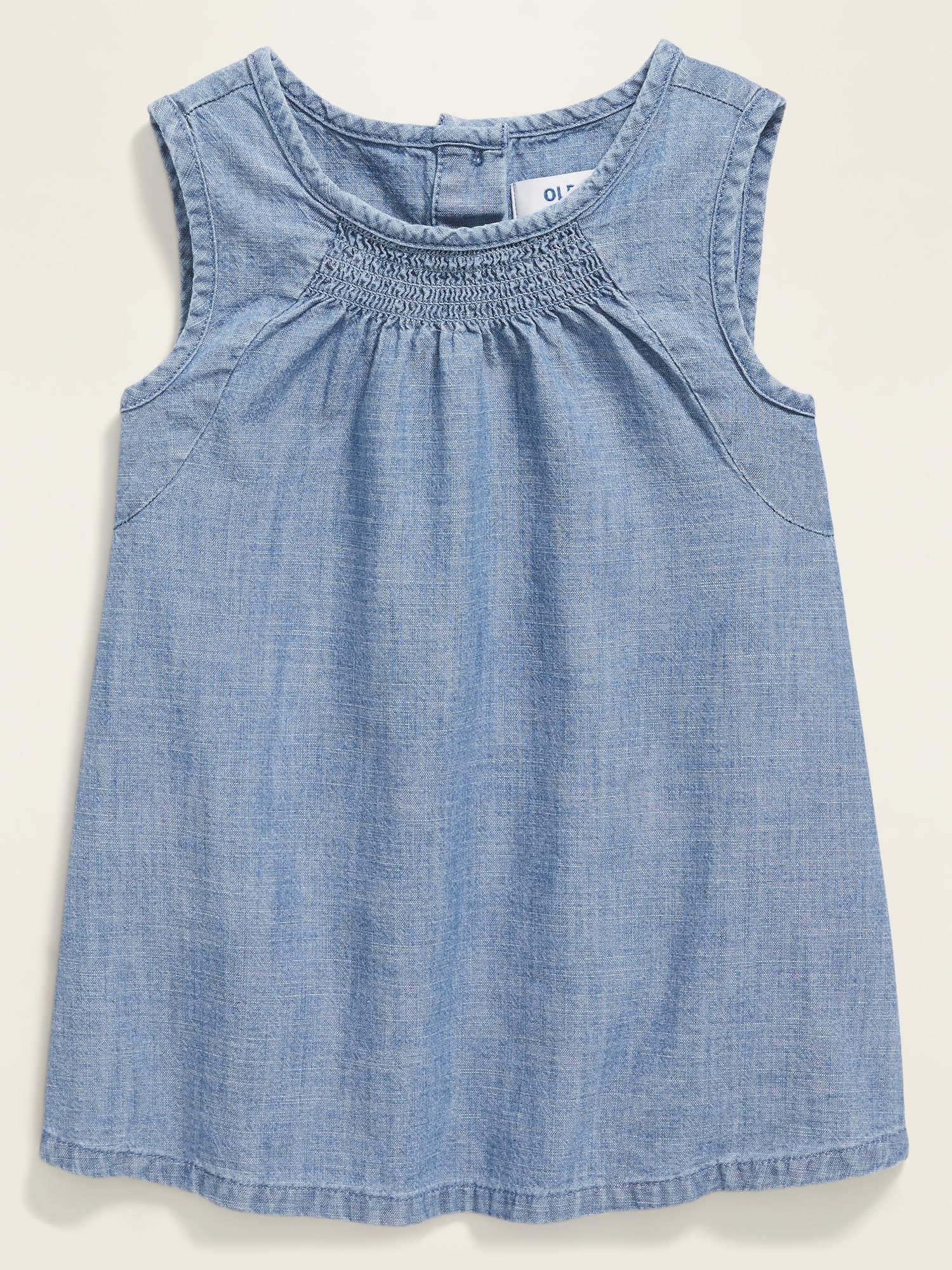 Smocked A-Line Chambray Top for Toddler Girls