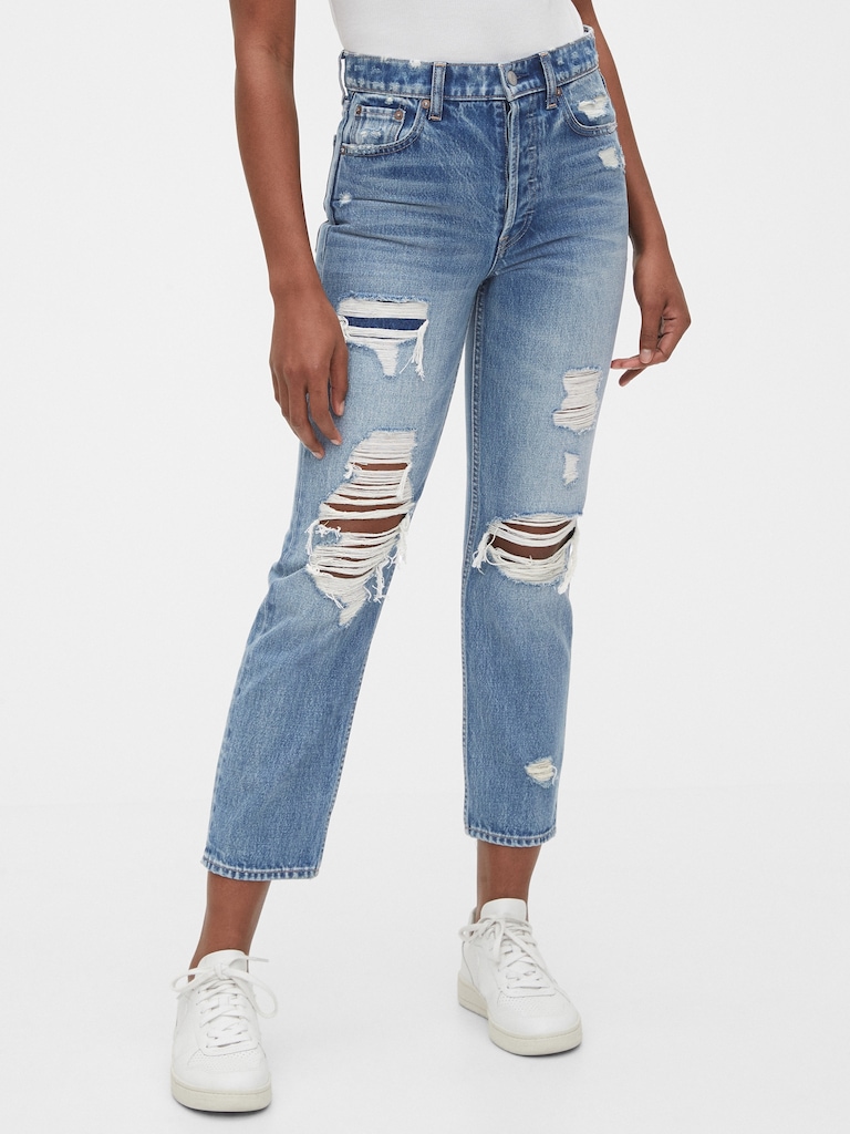 High Rise Destructed Cheeky Straight Jeans