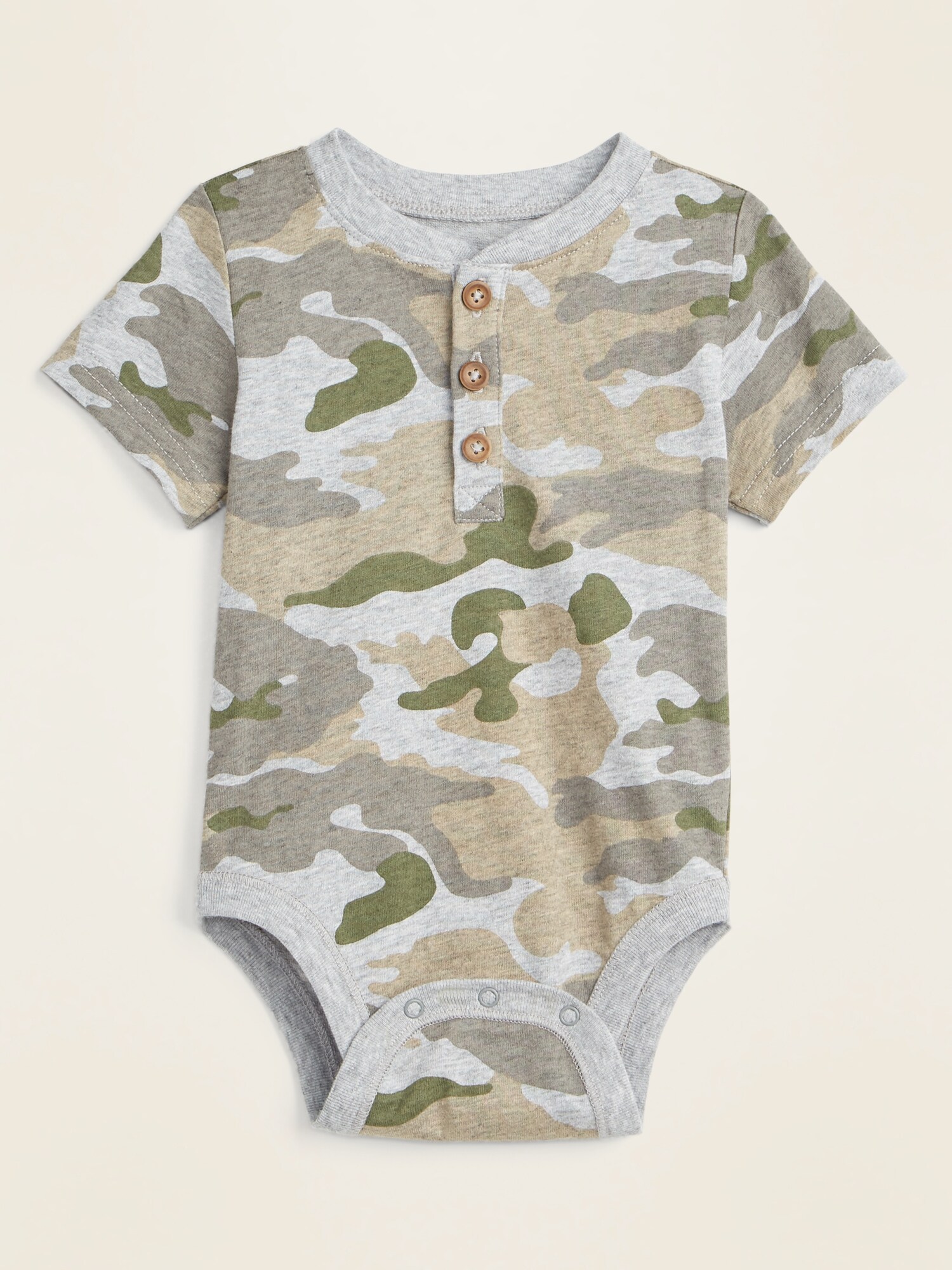 Unisex Patterned Henley Bodysuit for Baby