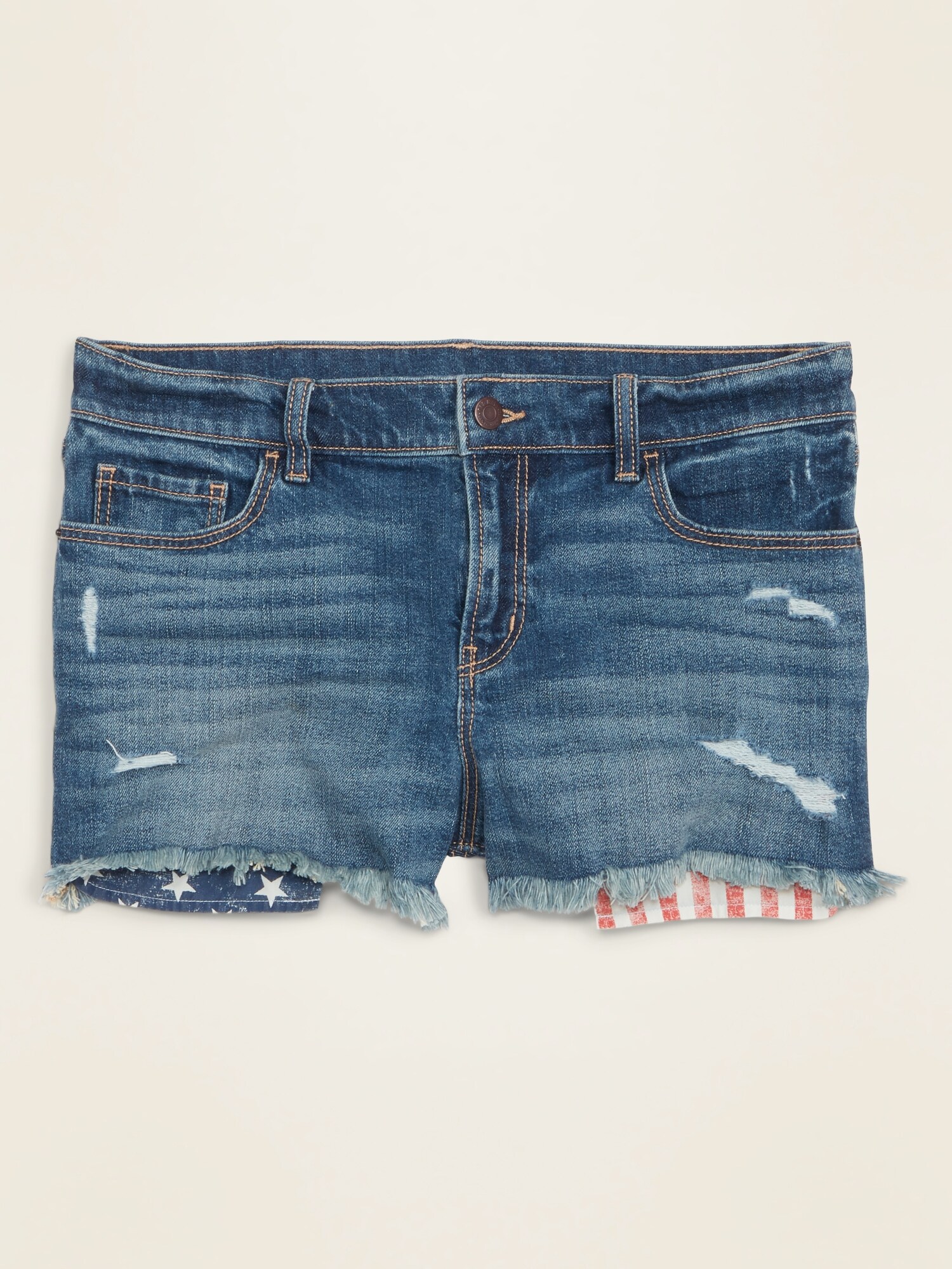 Mid-Rise Distressed Americana-Pocket Boyfriend Jean Cut-Off Shorts for Women -- 2.5-inch inseam