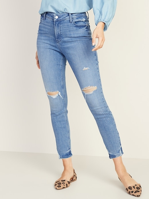 Image number 1 showing, High-Waisted Distressed Rockstar Super Skinny Ankle Jeans For Women