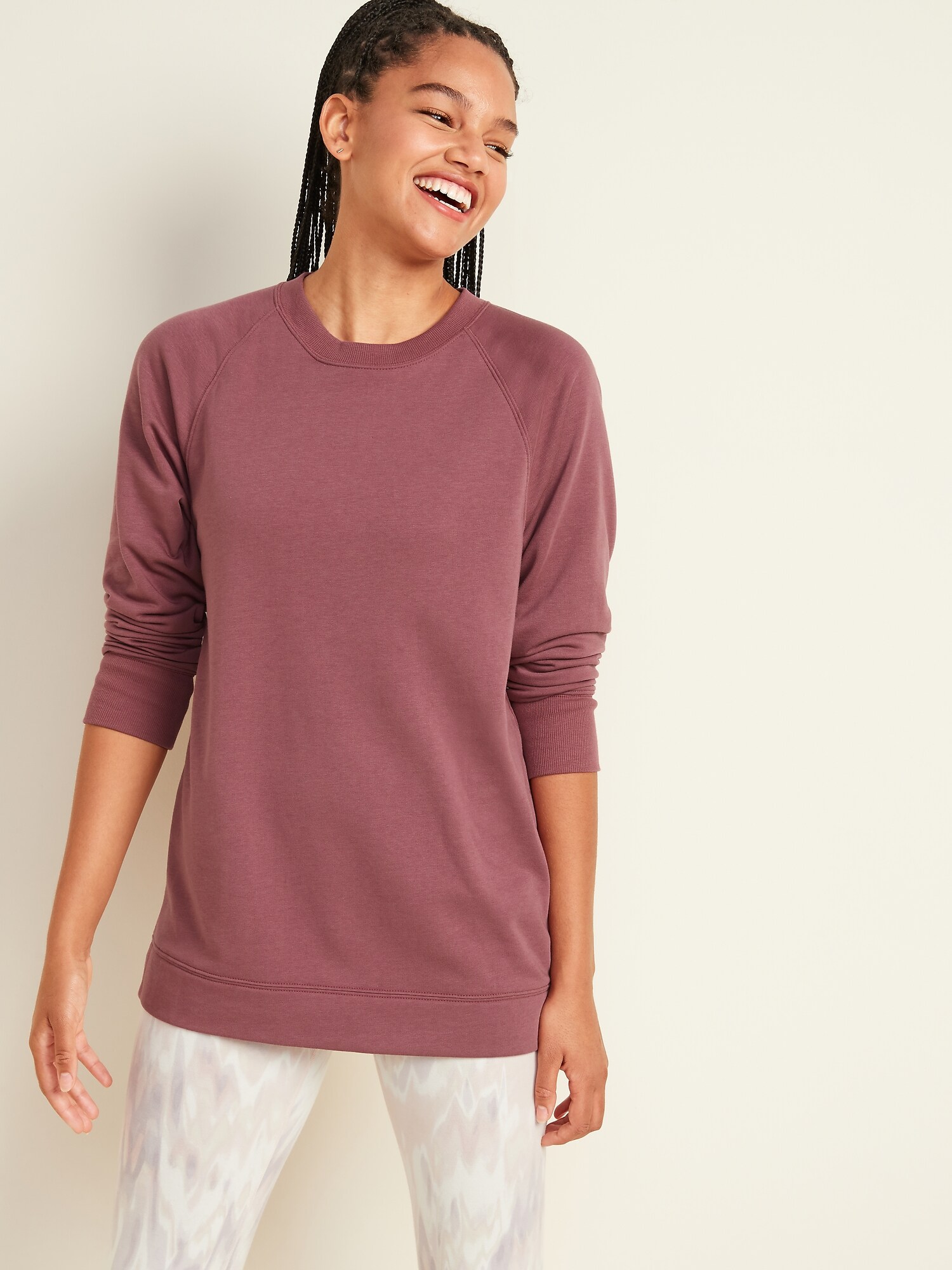 Loose-Fit French-Terry Crew-Neck Tunic for Women