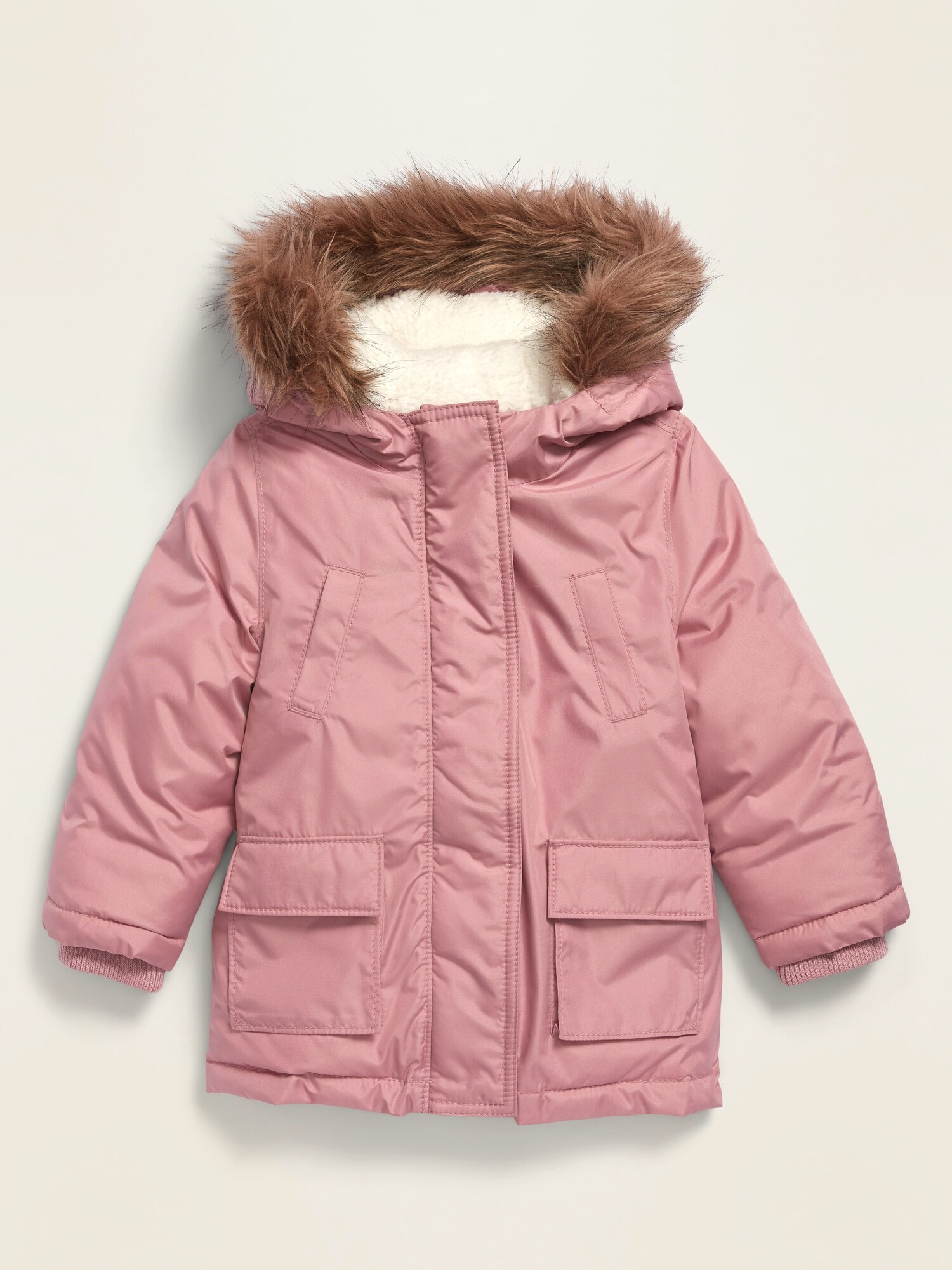 Water-Resistant Faux-Fur-Trim Hooded Parka for Toddler Girls