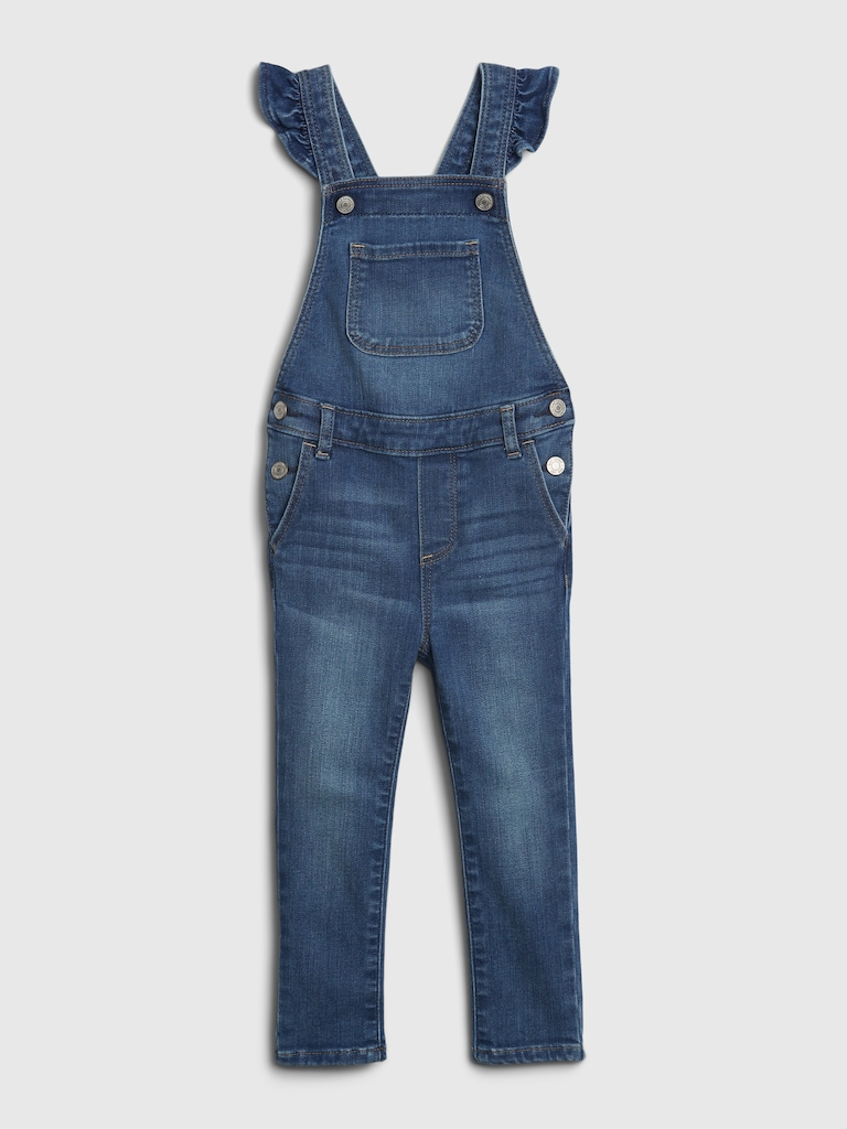 Toddler Denim Ruffle Skinny Overalls with Washwell™