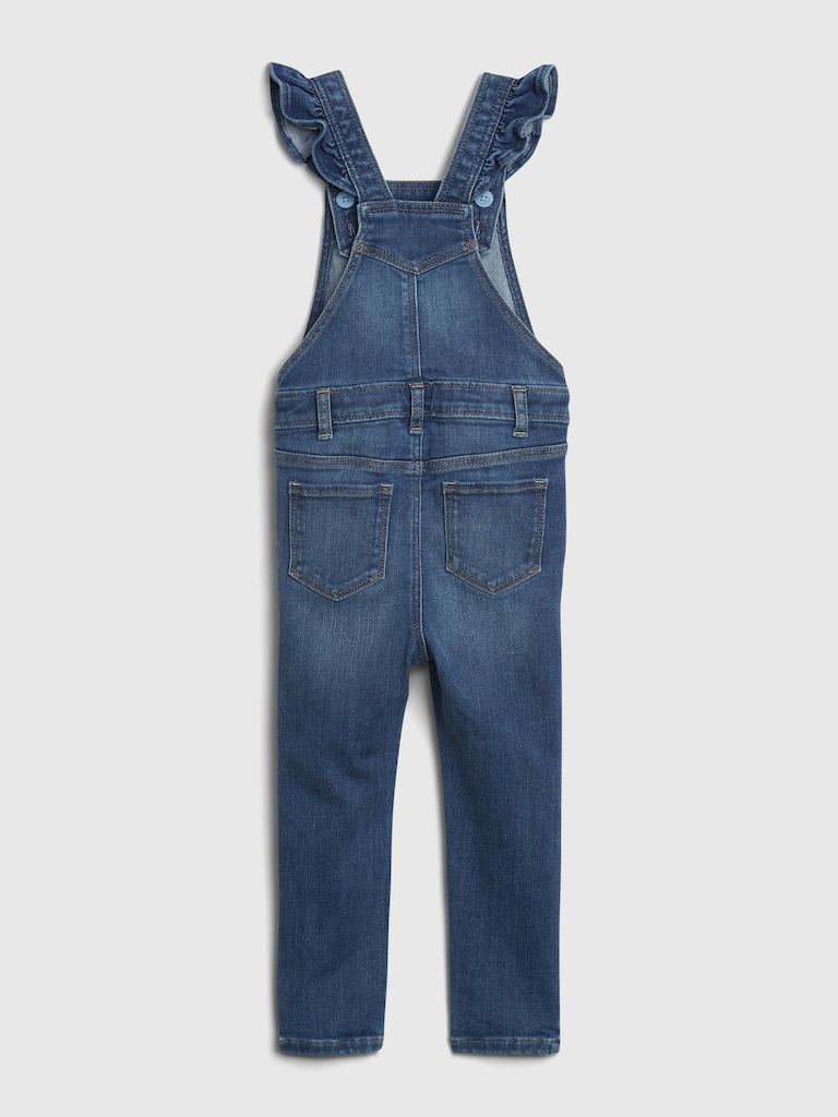 Toddler Denim Ruffle Skinny Overalls with Washwell™