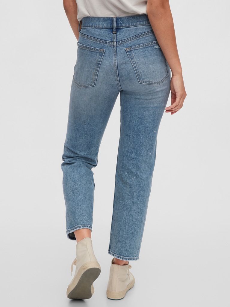 High Rise Distressed Cheeky Straight Jeans