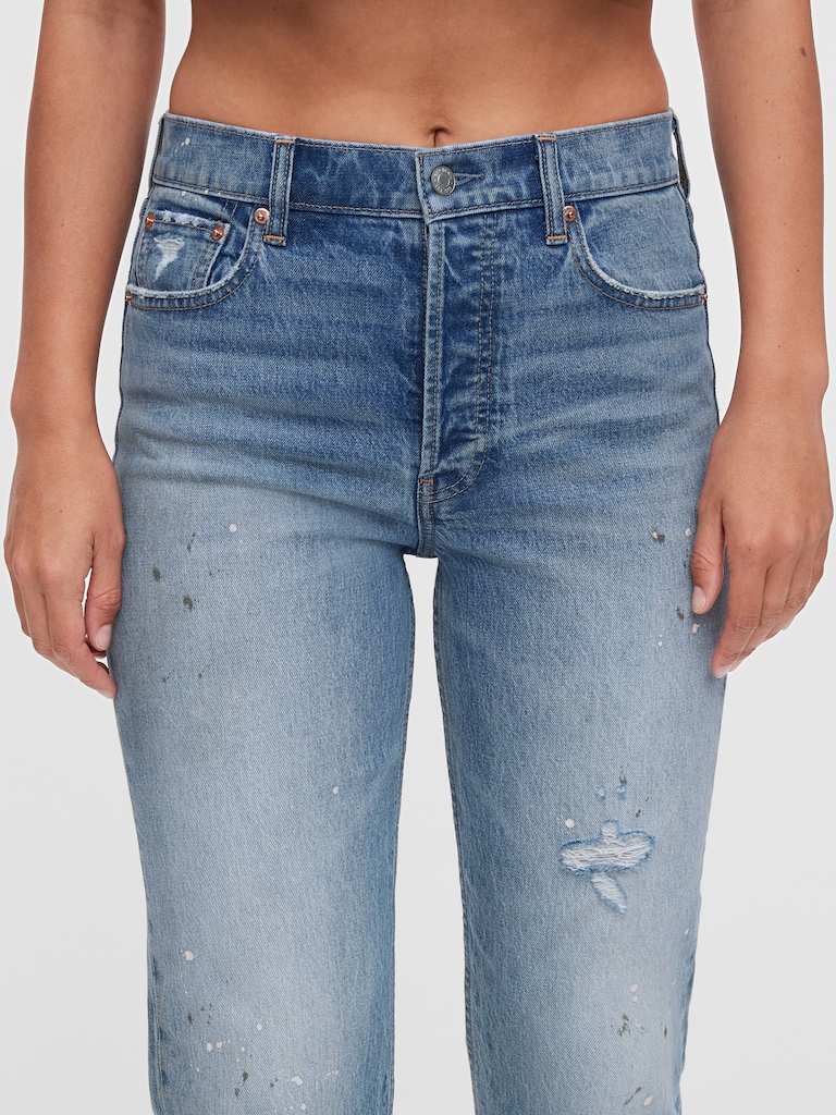 High Rise Distressed Cheeky Straight Jeans
