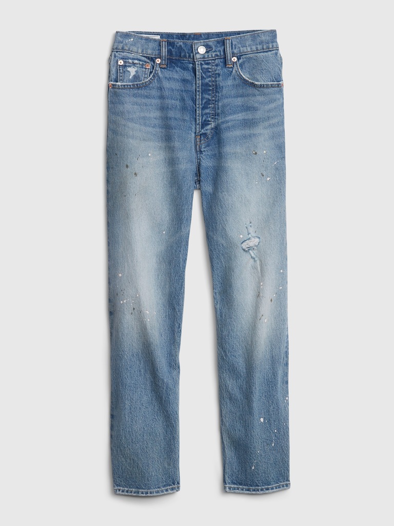 High Rise Distressed Cheeky Straight Jeans
