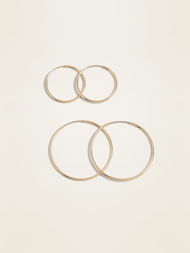 Real Gold-Plated Hoop Earrings 2-Pack For Women