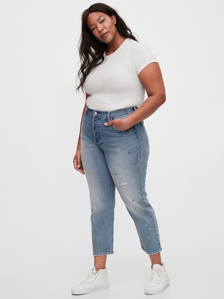 High Rise Distressed Cheeky Straight Jeans