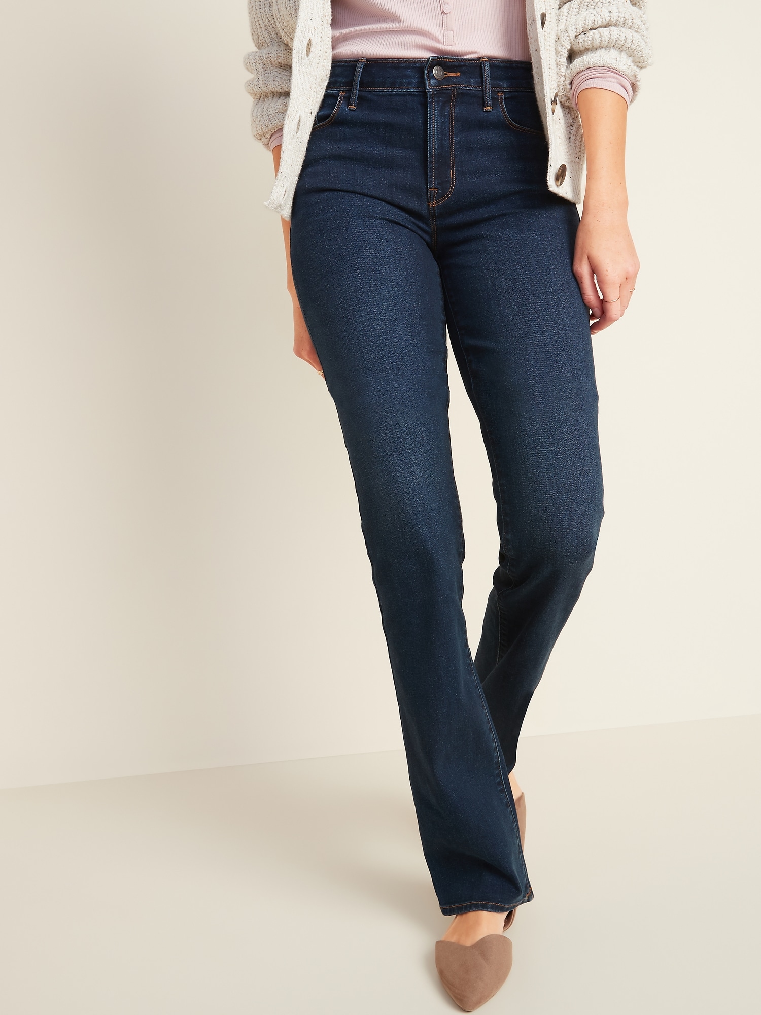 Mid-Rise Dark-Wash Kicker Boot-Cut Jeans for Women | Old Navy