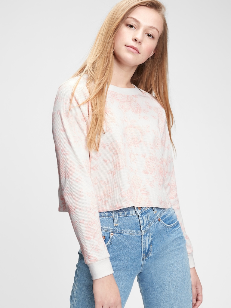 Teen Cropped Waffle-Knit Shirt