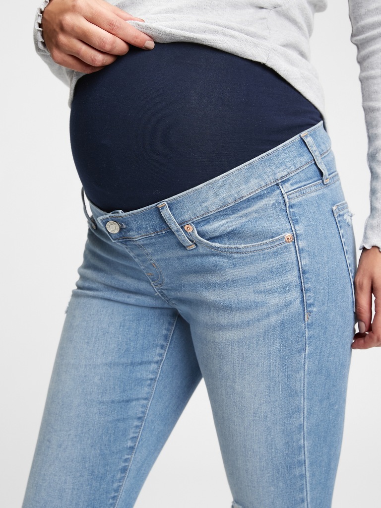 Maternity True Waistband Full Panel Destructed Skinny Ankle Jeans