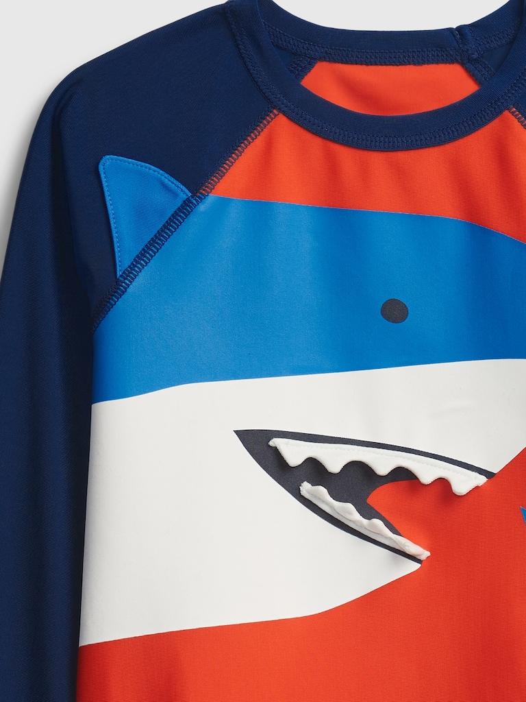 Toddler 3D Shark Graphic Swim Rash Guard