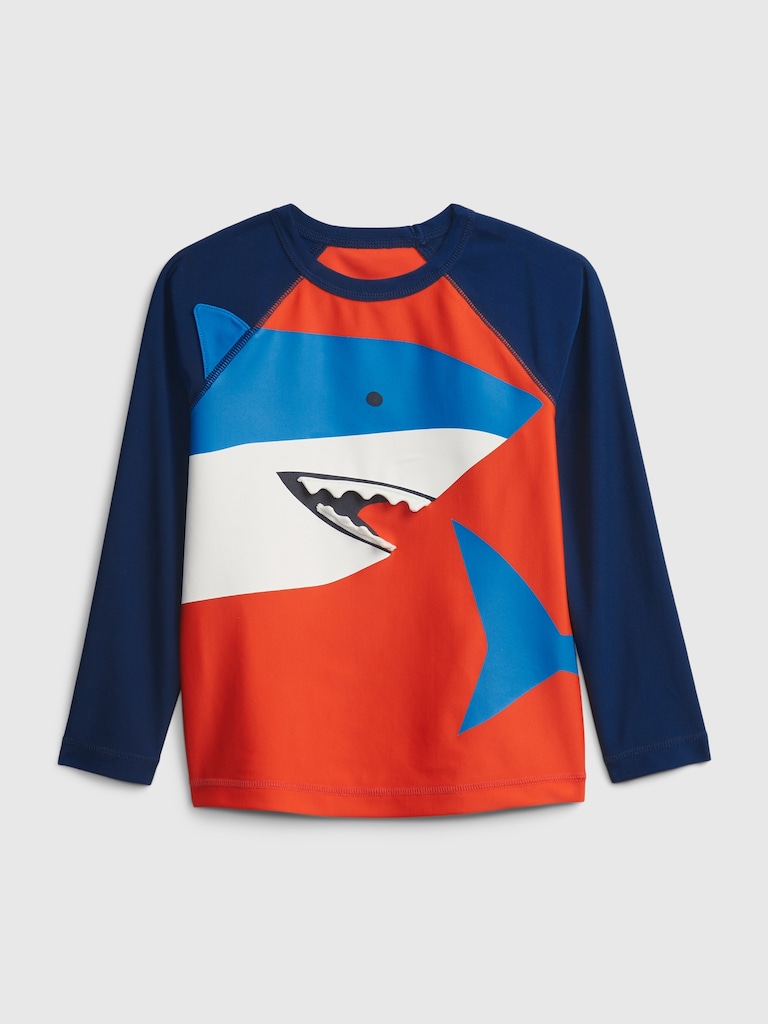 Toddler 3D Shark Graphic Swim Rash Guard
