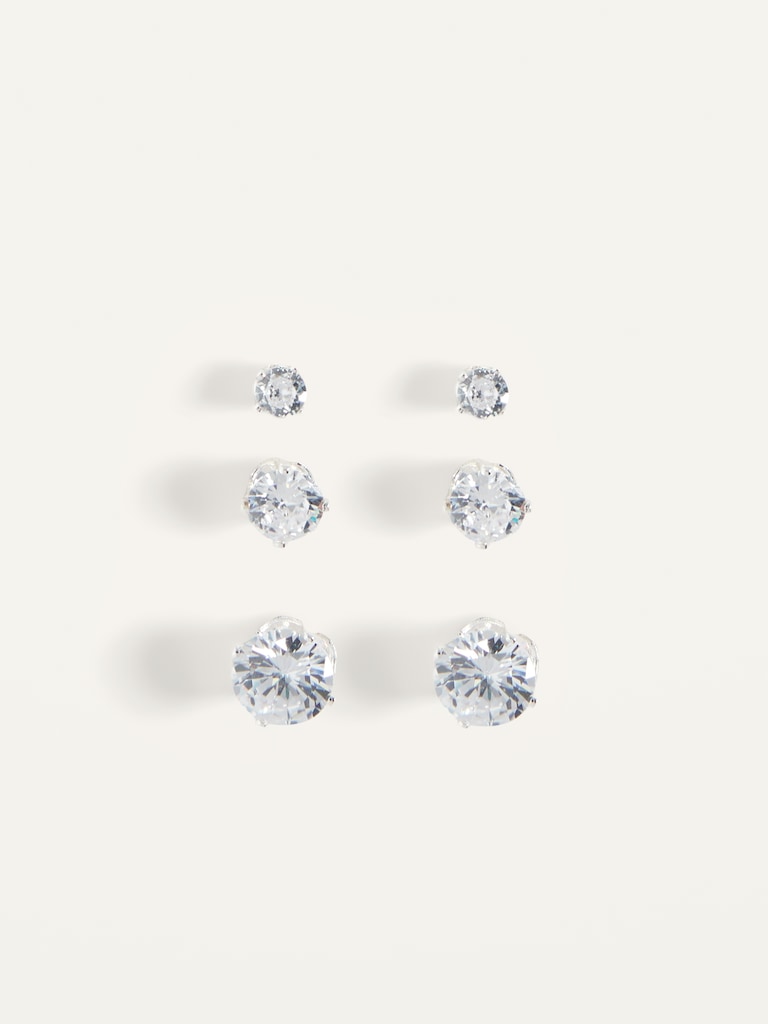 Zirconia Stud Earrings 3-Pack For Women