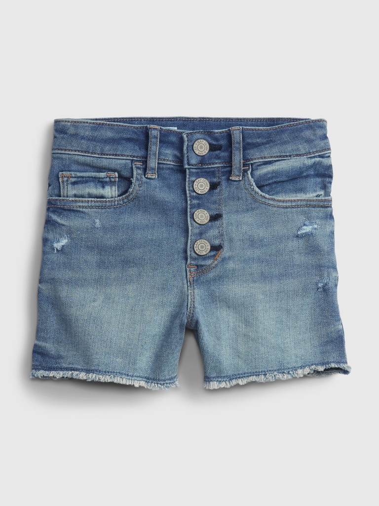 Kids High-Rise Distressed Denim Shorts with Stretch