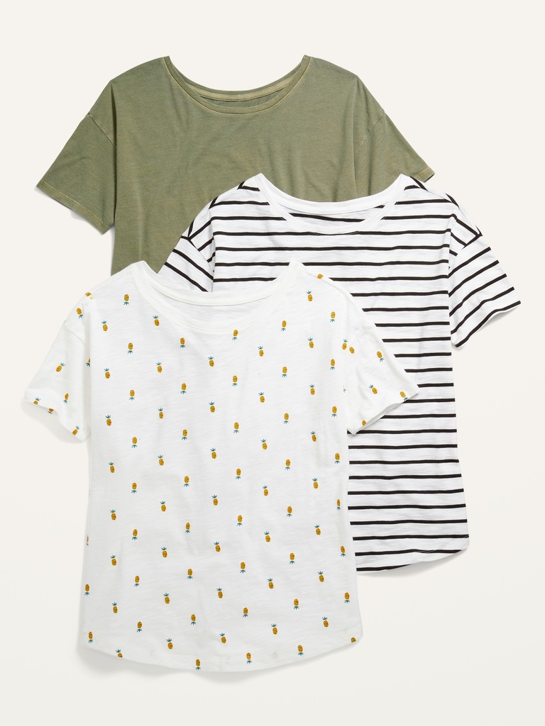 Loose Easy Crew-Neck Tee 3-Pack
