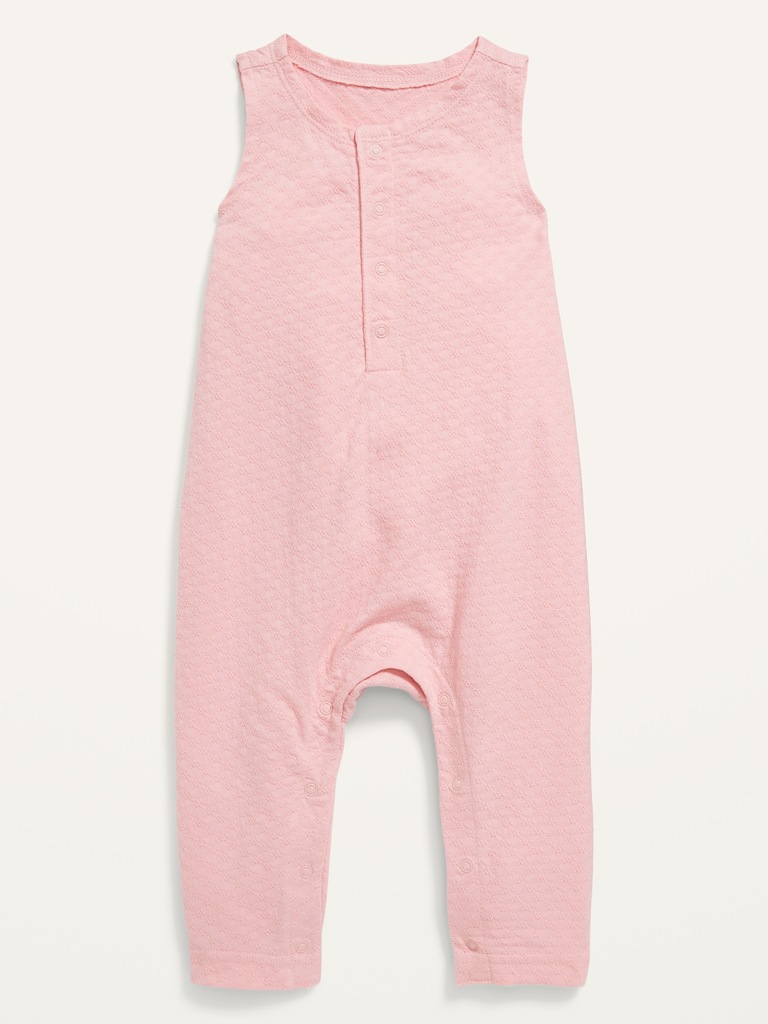 Sleeveless Henley Jacquard One-Piece for Baby