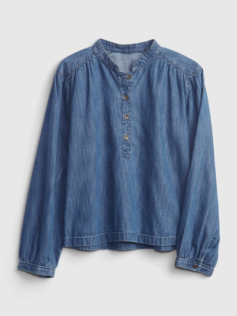 Kids Organic Cotton Shirred Denim Top