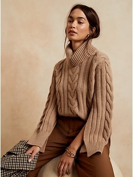 Merino-Cashmere Split-Sleeve Sweater (Camel)