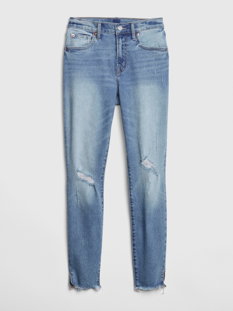Mid Rise Distressed True Skinny Ankle Jeans