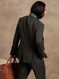 Slim Italian Wool Suit Jacket (Black)