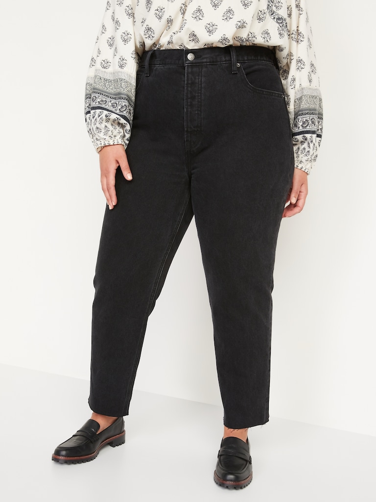 Extra High Waisted Button-Fly Sky-Hi Straight Cut-Off Jeans