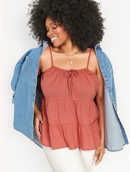 Textured Clip-Dot Tiered Tie-Neck Cami Top for Women