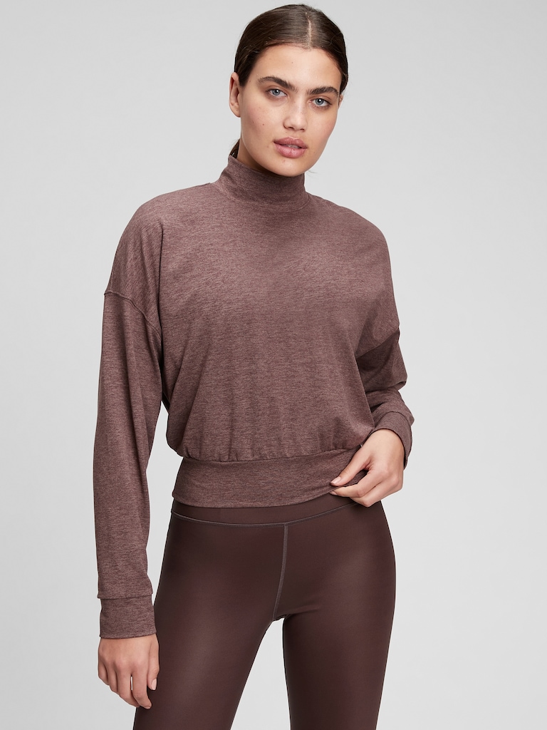 Brushed Jersey Cropped Mockneck Sweatshirt