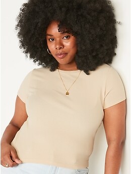 Short-Sleeve Cropped Slim-Fit Rib-Knit T-Shirt for Women