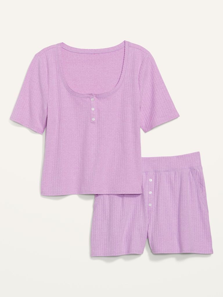 Rib-Knit Henley Lounge Set