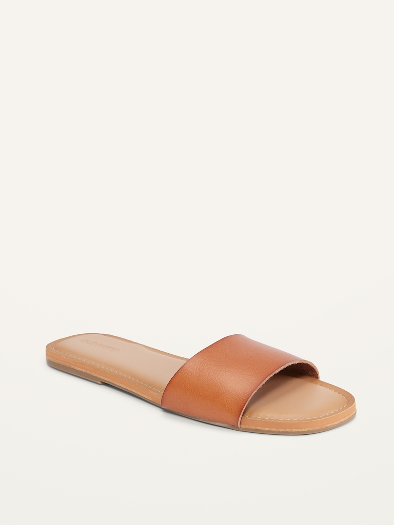 Faux-Leather Slide Sandals