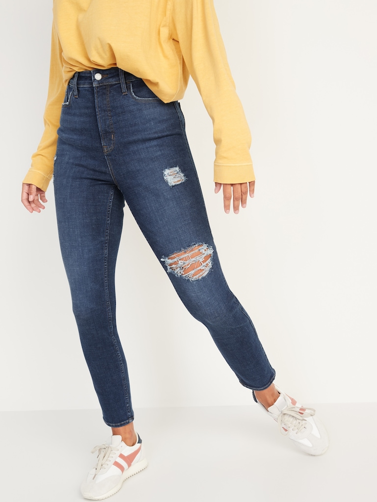 Higher High-Waisted Rockstar 360° Stretch Super-Skinny Ripped Jeans
