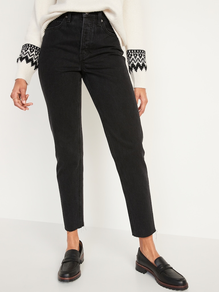 Extra High Waisted Button-Fly Sky-Hi Straight Cut-Off Jeans