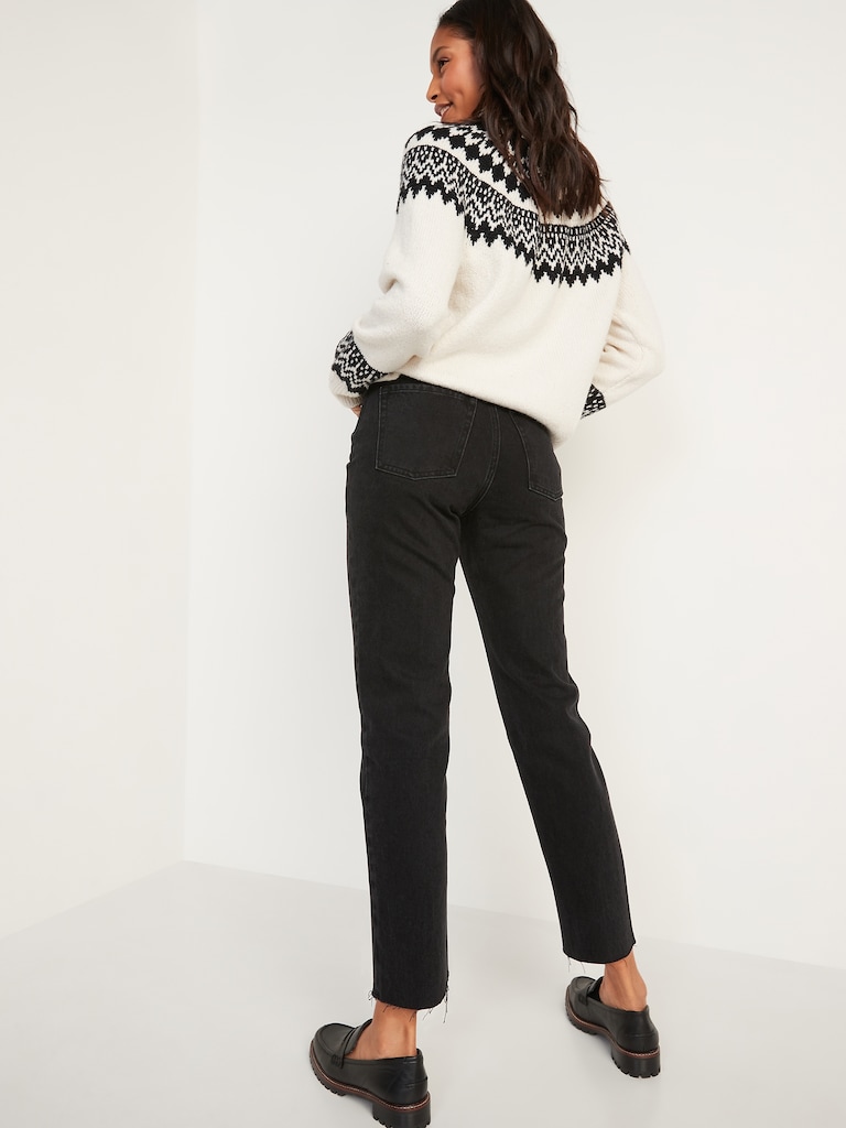 Extra High Waisted Button-Fly Sky-Hi Straight Cut-Off Jeans
