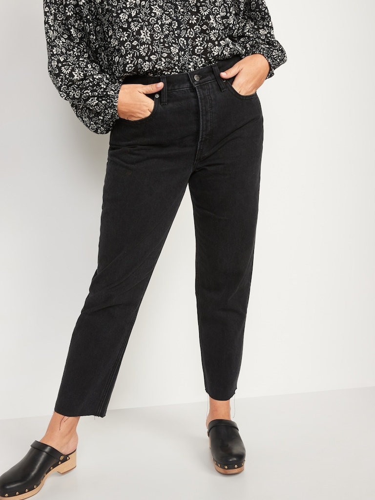 Extra High Waisted Button-Fly Sky-Hi Straight Cut-Off Jeans