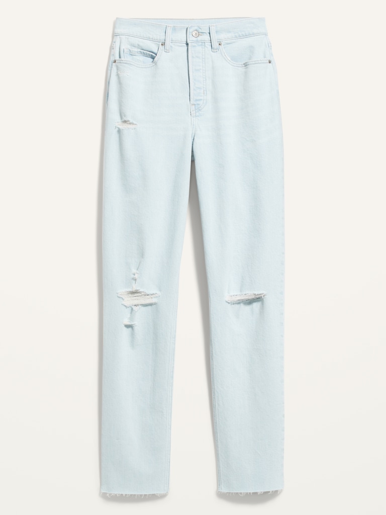 Curvy Extra High-Waisted Button-Fly Straight Ripped Cut-Off Jeans