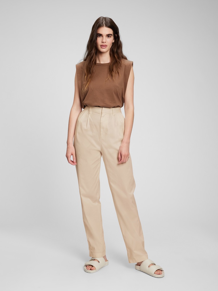 High Rise Pleated Khakis with Washwell
