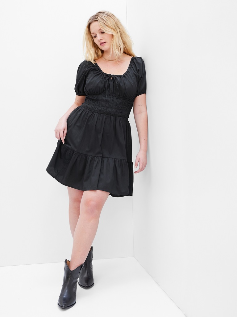 Tie-Front Smocked Waist Mini Dress