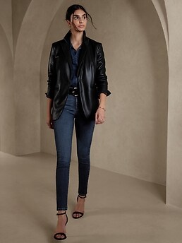 Banana Republic Womens Button Closure with Zip Fly Universal Skinny Jeans (Size: Dark Wash in )