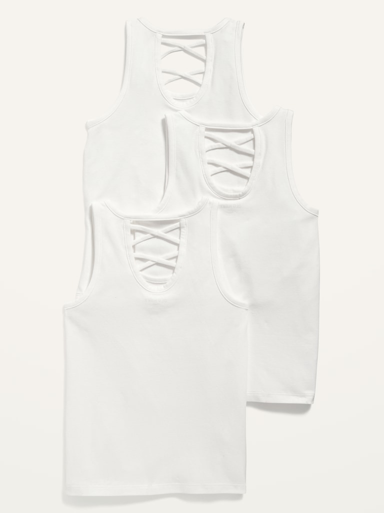 Solid Lattice-Back Tank Top 3-Pack for Girls