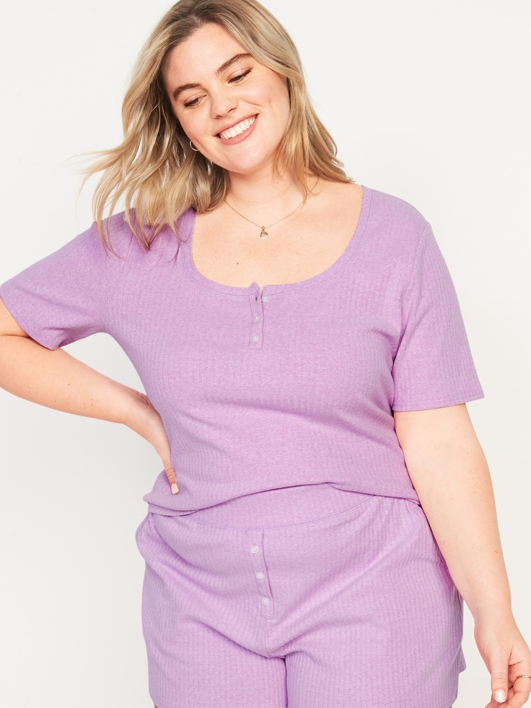 Rib-Knit Henley Lounge Set