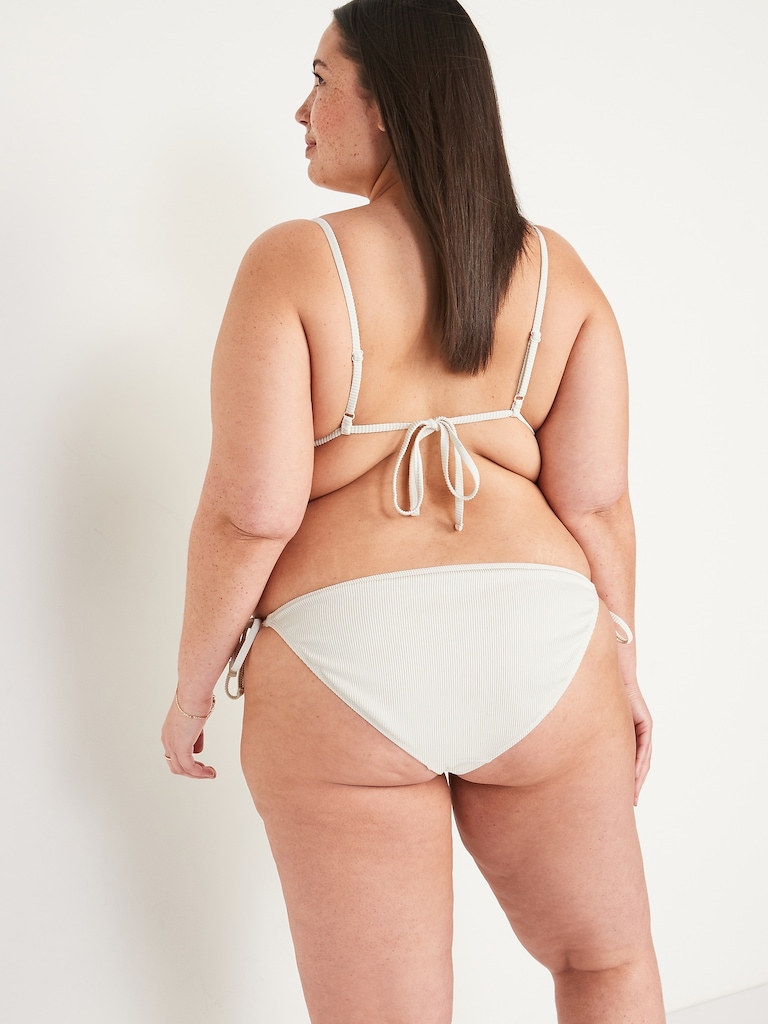 Low-Rise Rib-Knit String Bikini Swim Bottoms