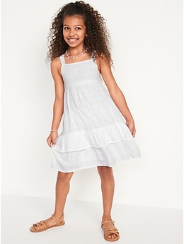 Sleeveless Tiered Textured-Dobby All-Day Midi Dress for Girls